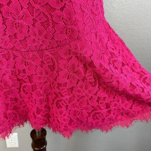 Diane Von Furstenberg DVF Womens Brittany Ruffle Hem Dress 12 Pink Stretch Lace - Picture 3 of 11
